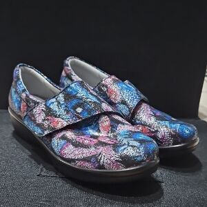 Alegria Women's Multicolor Floral Leather Clogs - Blue, Pink, Purple